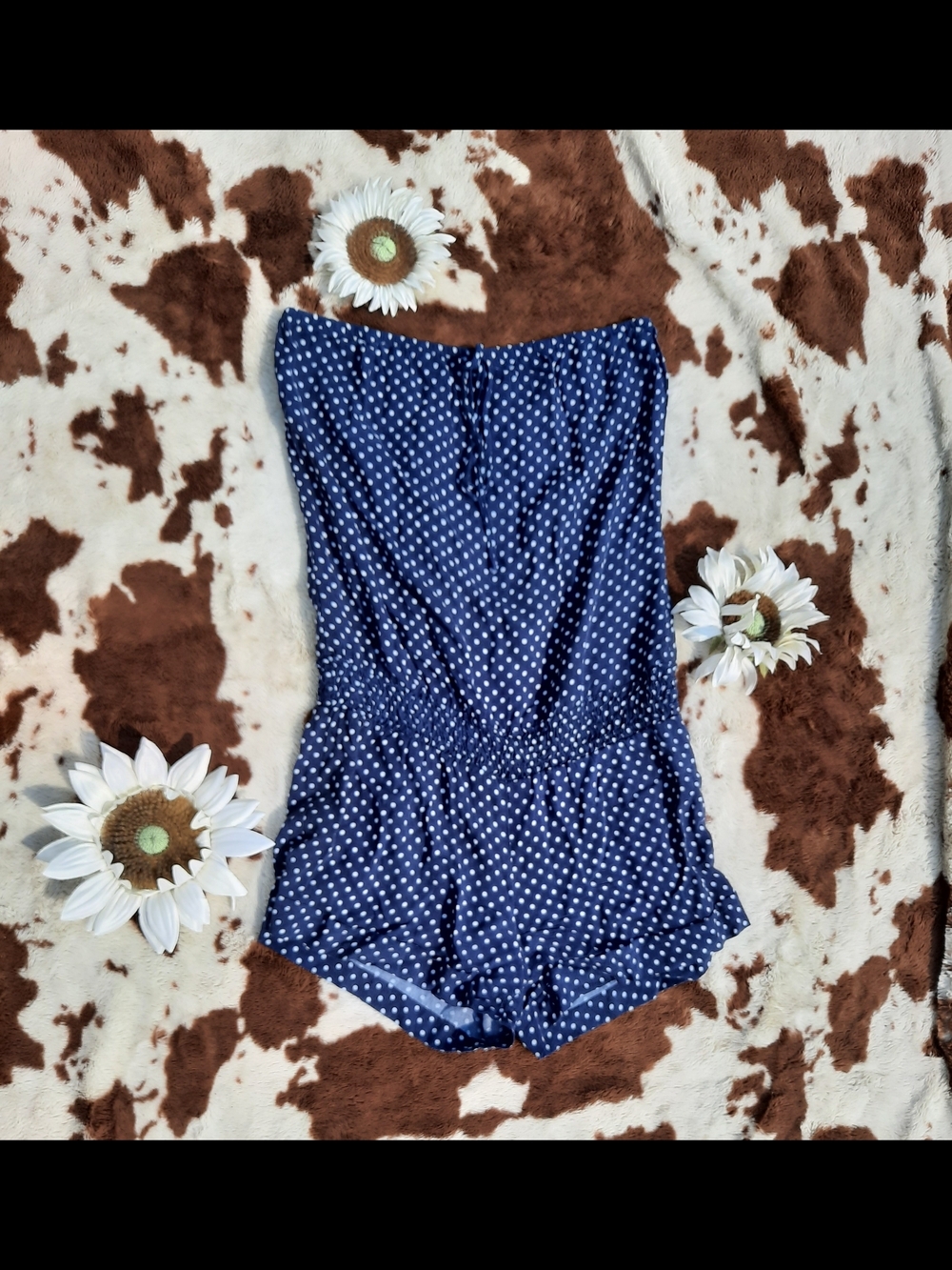 Maurices Navy Polka Dot Strapless Romper